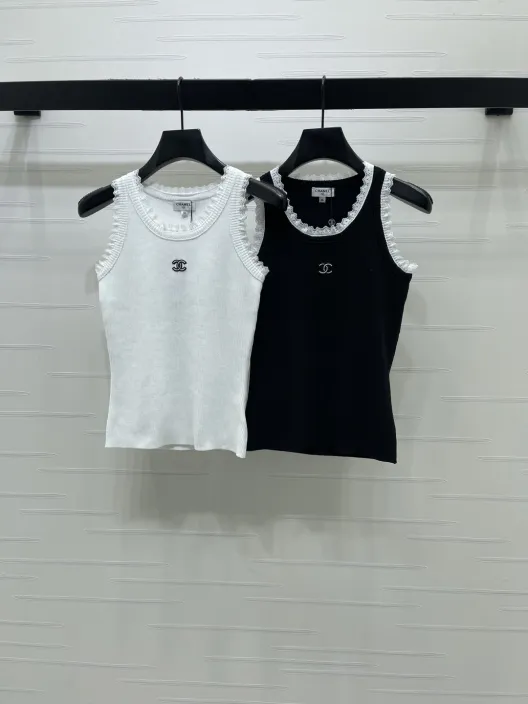 CHANEL シャネル ニット レース付きロング丈 ベスト レディース ロング丈 生地感 ホワイト ブラック
