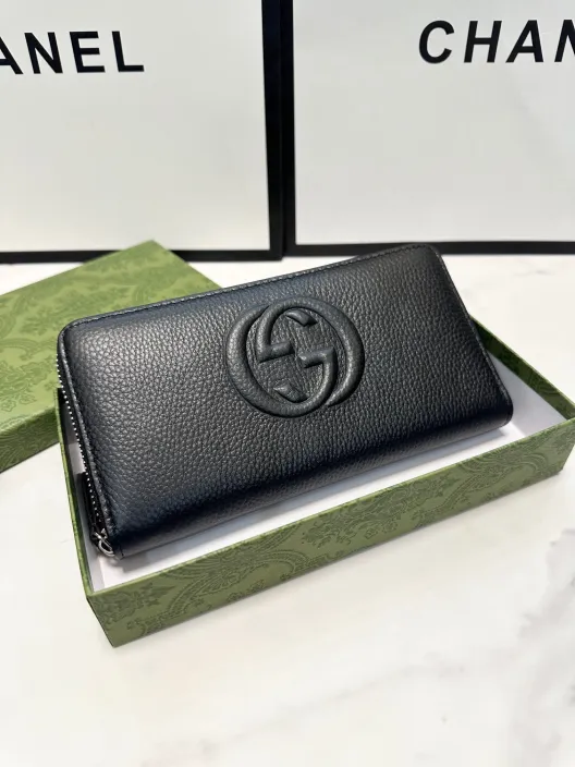 Gucci グッチ グッチ ロングジップウォレット 黒 本革仕様 21x11cm