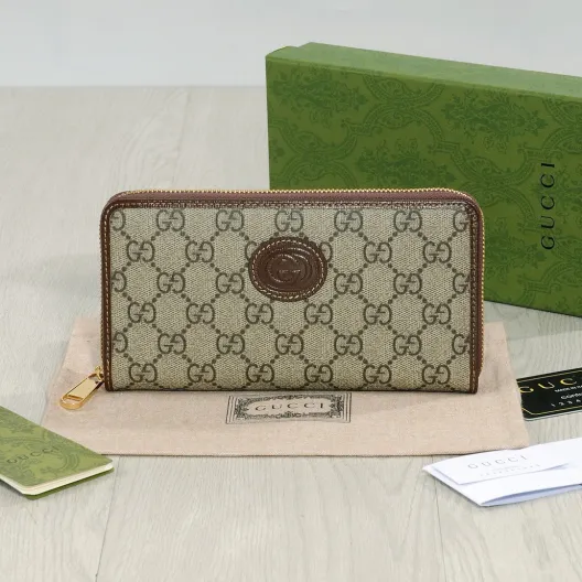 GUCCI グッチ グッチ ロングジップ长財布 ブラウン 黒