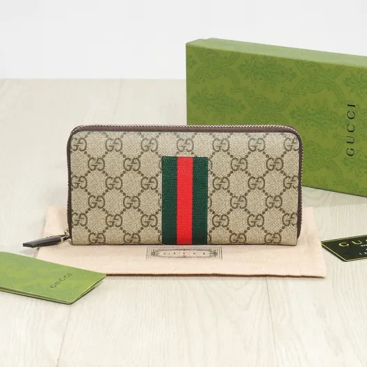 GUCCI グッチ グッチ ロングジップ長財布 ブラック ネイビー 21x11cm