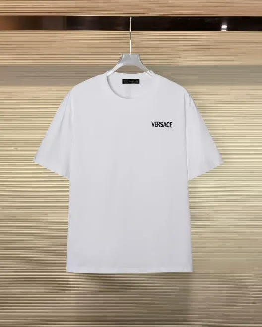 VERSACE ヴェルサーチ 純棉 ロゴ刺繍 半袖Tシャツ 白