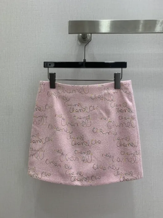 シャネル スカート コピー ロゴ柄 ピンク A字 ミニスカート レディース