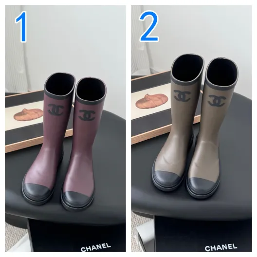 芸能人愛用　CHANEL　シャネル　レインブーツ　ロングブーツ　レディース　長靴　CCロゴ　ラバー素材
