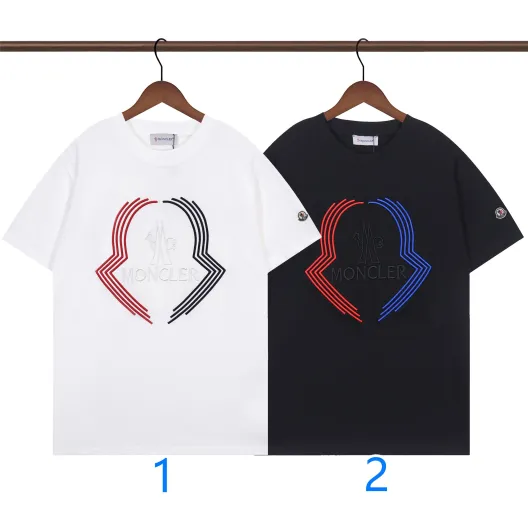 モンクレール　MONCLER　クルーネックシャツ　半袖シャツ　プリントシャツ　ブラック　ホワイト　男女兼用シャツ　刺繍　2色