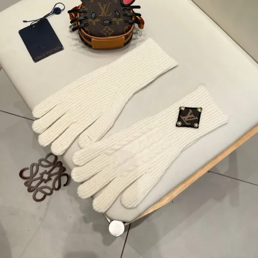 LV ルイヴィトン ニット手袋 本革 タッチパネル対応 保温 おしゃれ ブラック