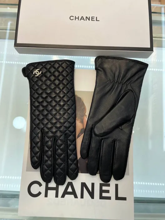 CHANEL シャネル レディース レザー手袋 本革 キルティング 長手袋 冬用 防寒 スマホ対応 通勤 ブラック