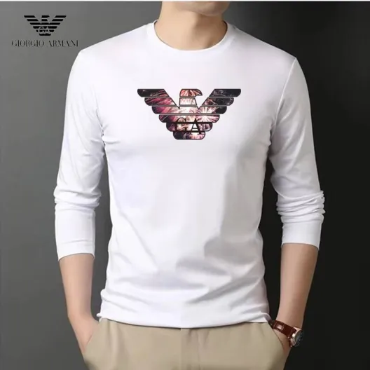 GIORGIO ARMANI ジョルジオアルマーニ メンズ 長袖Tシャツ ロンT クルーネック 袖リブ ロゴプリント オーバーサイズ ホワイト ブラック