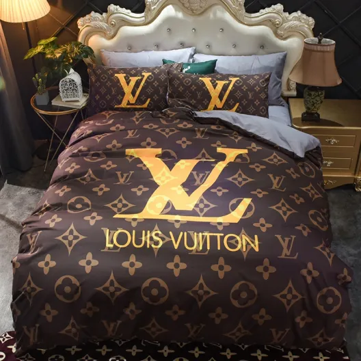 LOUIS VUITTON ルイ ヴィトン　掛け布団カバーセット4点　ダブルサイズ/キングサイズベッド　綿生地ベッドカバー　新居寝具用品　人気ブラウンモノグラム