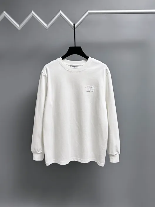 chanel ロゴ刺繍 ロングスリーブTシャツ 100%コットン 白 1色