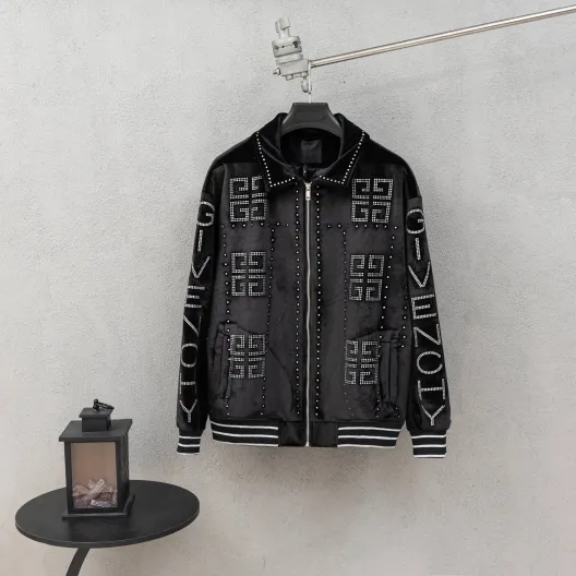 Louis VuittonGivenchy ブラック ベロア フード付きジャケット ストーン デザイン 非常に高品質 1色