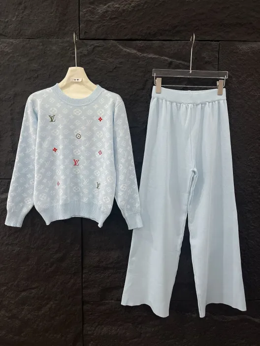Louis Vuittonルイヴィトン 100%コットン 半袖ニットセット ブルー 2点セット