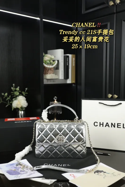 CHANEL デミ キャンバス ミニハンドバッグ ✨シルバー 25×19cm