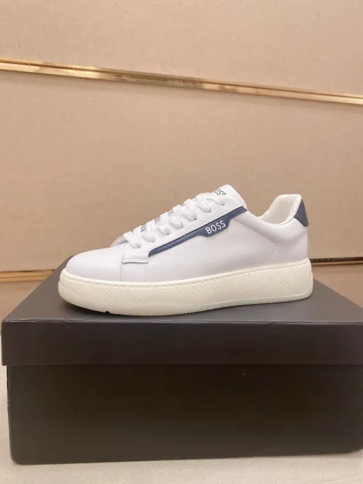 HUGO BOSS メンズ スニーカー 白色 ブルー ディテール 高品質 ローカットシューズ 64文字