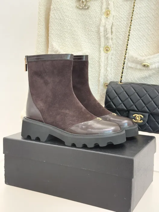 シャネル レディース ブーツ ブラウン スエード ローファー風 プラットフォーム シューズ 1足2色 腰履き ブーツ 🖤
