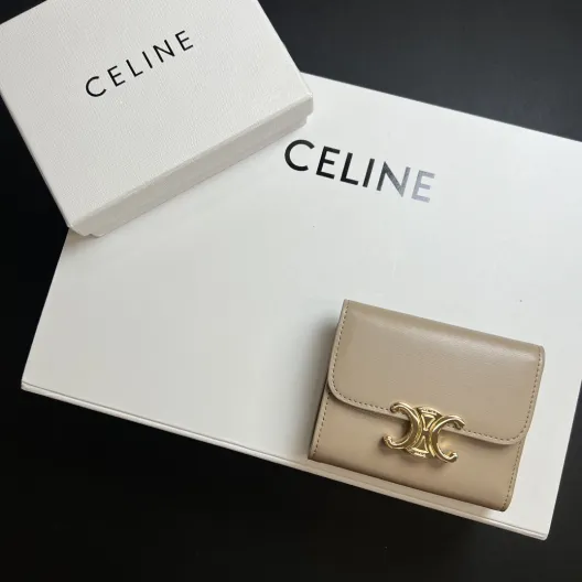 CELINE セリーヌ カードケース ベージュ 2WAY 二つ折り 財布 ゴールド金具