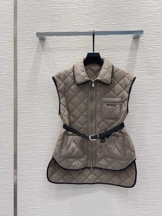 360 Brunello cucinelli 2025FW ダウンベスト ロゴ入り ブラウン 素材:100%綿