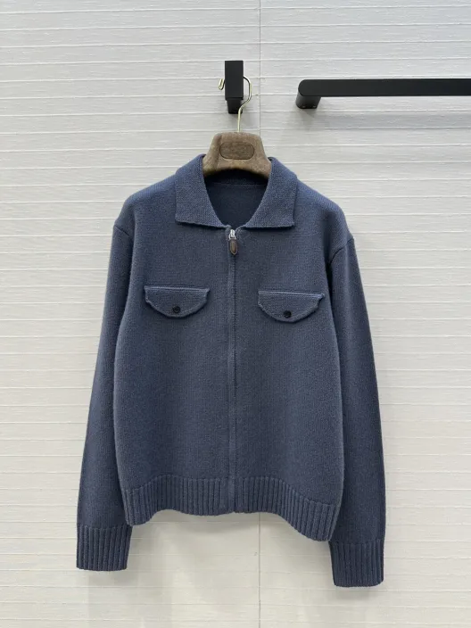 480 ローファン カシミヤ ジャケット ファスナー ボタンポケット 袖リブ グレー 36サイズ