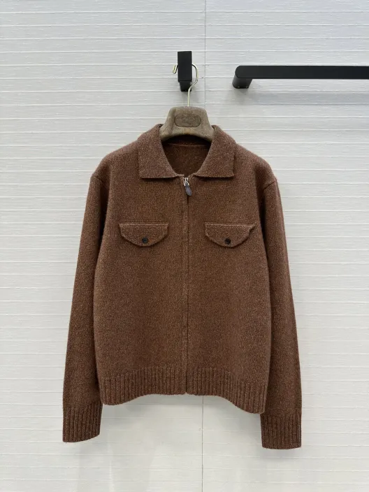 Lp高智感 フリース クルーネック リブ編み ブラウン 100%カシミア 36サイズ