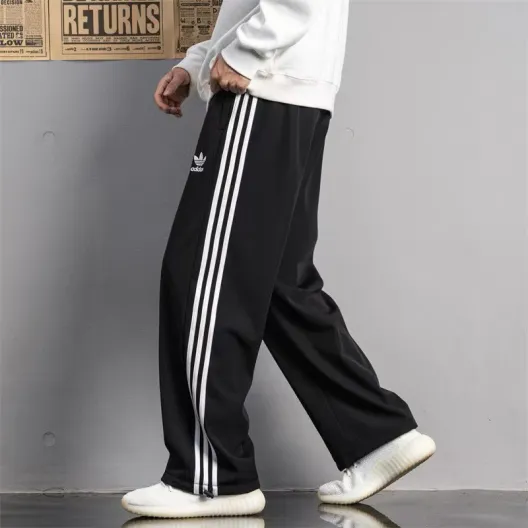 adidas トレーナーパンツ ウエストドローコード ワイドシルエット ブラック|ブラック ファブリック