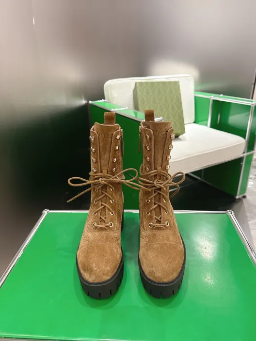 GUCCI グッチ ブーツ 本革 フラットシューズ ブラック 58