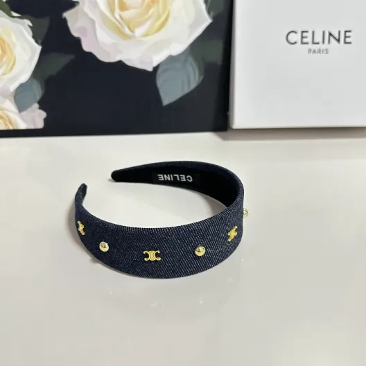 CELINE セリーヌ ヘアバンド デニム風 ロゴ ブランド トゥルーロゴ ブラック ネイビー ブルー 全3色